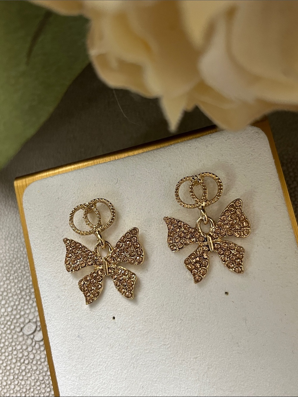 Sparkling Gold Bow Drop Earrings